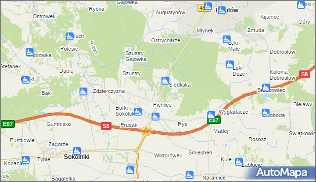 mapa Góry gmina Sokolniki, Góry gmina Sokolniki na mapie Targeo