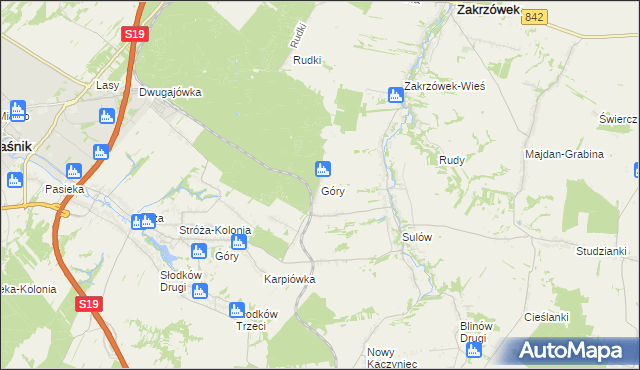 mapa Góry gmina Zakrzówek, Góry gmina Zakrzówek na mapie Targeo