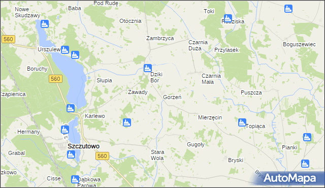mapa Gorzeń gmina Szczutowo, Gorzeń gmina Szczutowo na mapie Targeo
