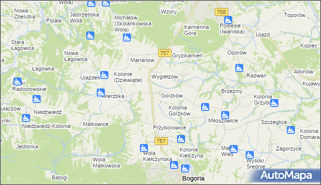 mapa Gorzków gmina Bogoria, Gorzków gmina Bogoria na mapie Targeo