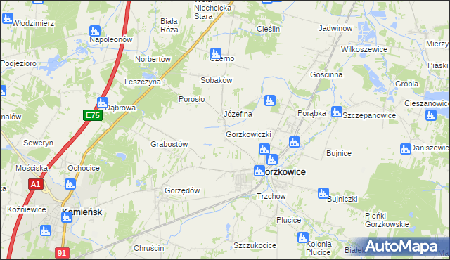 mapa Gorzkowiczki, Gorzkowiczki na mapie Targeo