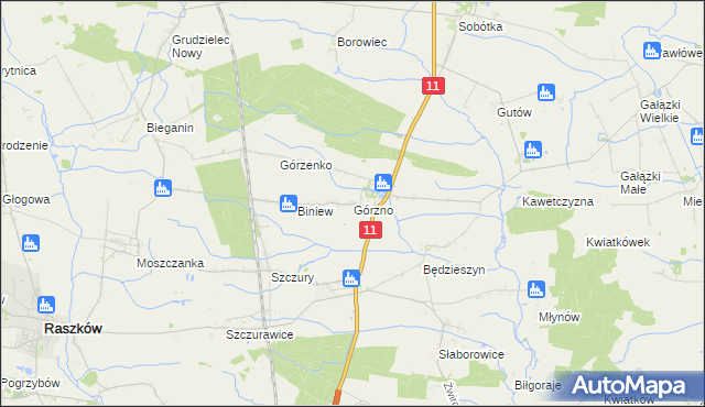 mapa Górzno gmina Ostrów Wielkopolski, Górzno gmina Ostrów Wielkopolski na mapie Targeo