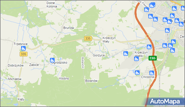 mapa Gorzyca gmina Lubin, Gorzyca gmina Lubin na mapie Targeo