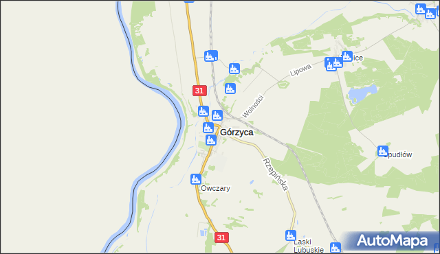 mapa Górzyca powiat słubicki, Górzyca powiat słubicki na mapie Targeo
