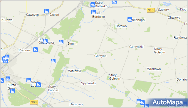 mapa Gorzyce gmina Czempiń, Gorzyce gmina Czempiń na mapie Targeo