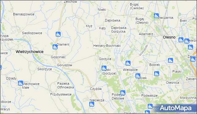 mapa Gorzyce gmina Żabno, Gorzyce gmina Żabno na mapie Targeo