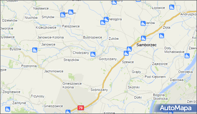 mapa Gorzyczany, Gorzyczany na mapie Targeo