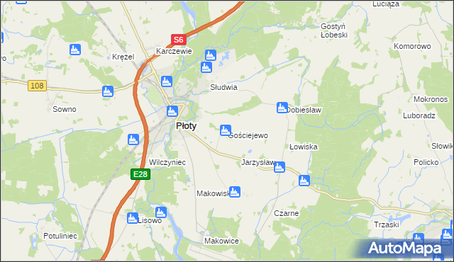 mapa Gościejewo gmina Płoty, Gościejewo gmina Płoty na mapie Targeo