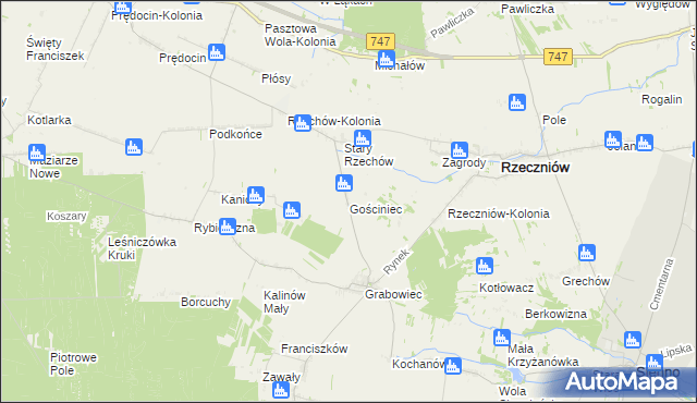 mapa Gościniec gmina Rzeczniów, Gościniec gmina Rzeczniów na mapie Targeo