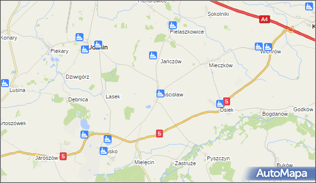 mapa Gościsław gmina Udanin, Gościsław gmina Udanin na mapie Targeo