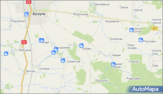 mapa Gosław gmina Byczyna, Gosław gmina Byczyna na mapie Targeo