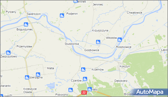 mapa Gostkowice gmina Bogdaniec, Gostkowice gmina Bogdaniec na mapie Targeo