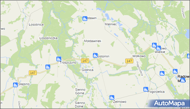 mapa Gostomin gmina Radowo Małe, Gostomin gmina Radowo Małe na mapie Targeo