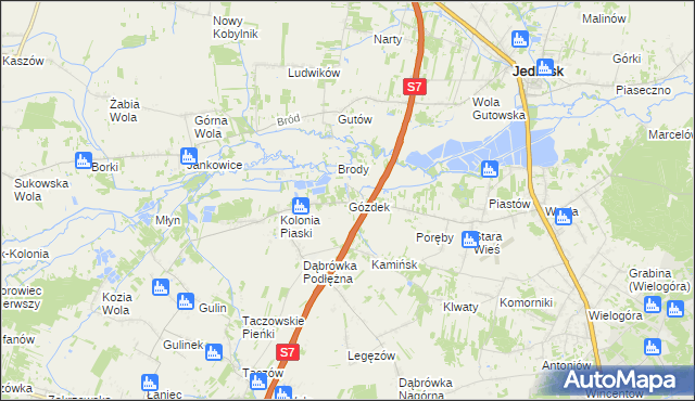 mapa Gózdek gmina Zakrzew, Gózdek gmina Zakrzew na mapie Targeo