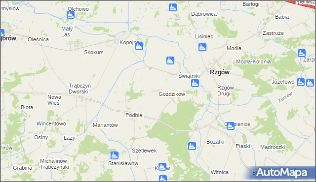 mapa Goździków gmina Rzgów, Goździków gmina Rzgów na mapie Targeo