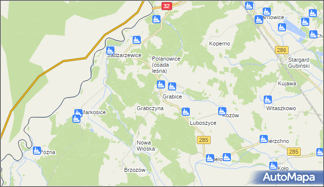 mapa Grabice gmina Gubin, Grabice gmina Gubin na mapie Targeo
