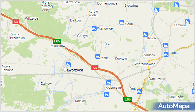 mapa Grabik gmina Gaworzyce, Grabik gmina Gaworzyce na mapie Targeo