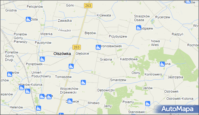 mapa Grabina gmina Olszówka, Grabina gmina Olszówka na mapie Targeo