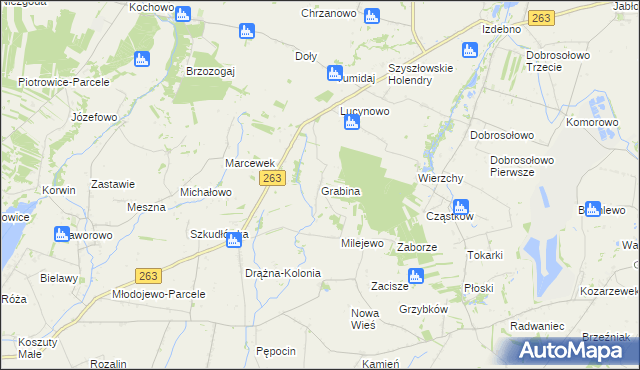 mapa Grabina gmina Ostrowite, Grabina gmina Ostrowite na mapie Targeo