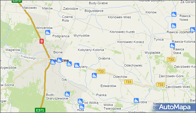 mapa Grabina gmina Skaryszew, Grabina gmina Skaryszew na mapie Targeo