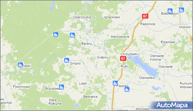 mapa Grabiny gmina Lipno, Grabiny gmina Lipno na mapie Targeo