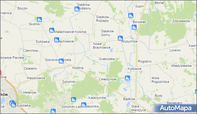 mapa Grabiszew gmina Zgierz, Grabiszew gmina Zgierz na mapie Targeo