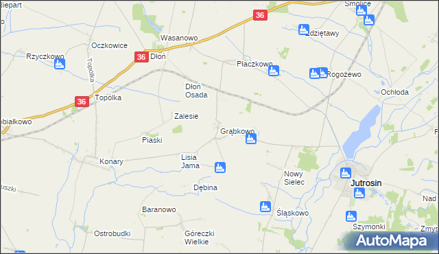 mapa Grąbkowo gmina Jutrosin, Grąbkowo gmina Jutrosin na mapie Targeo