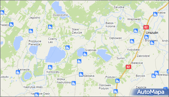 mapa Grabniak gmina Urszulin, Grabniak gmina Urszulin na mapie Targeo