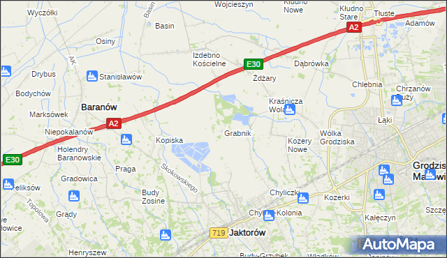 mapa Grabnik gmina Jaktorów, Grabnik gmina Jaktorów na mapie Targeo