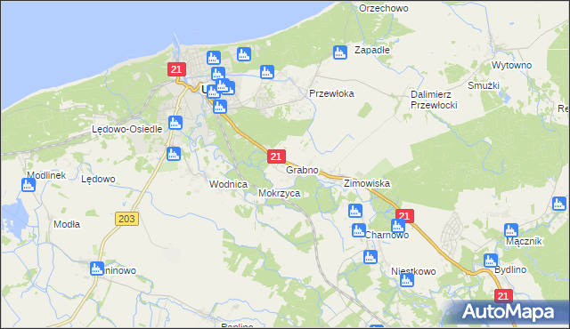 mapa Grabno gmina Ustka, Grabno gmina Ustka na mapie Targeo