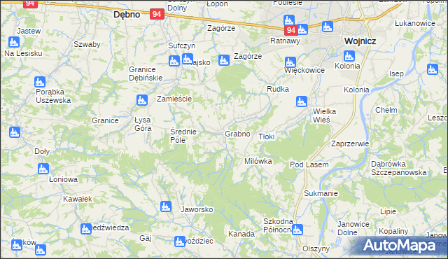 mapa Grabno gmina Wojnicz, Grabno gmina Wojnicz na mapie Targeo