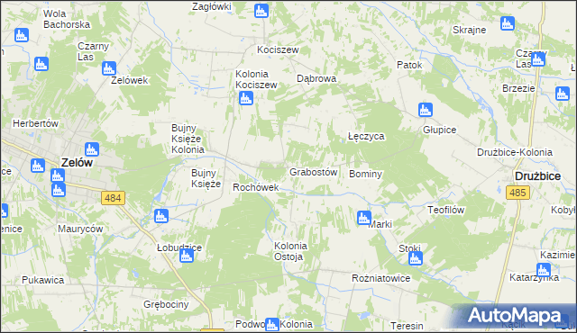 mapa Grabostów gmina Zelów, Grabostów gmina Zelów na mapie Targeo