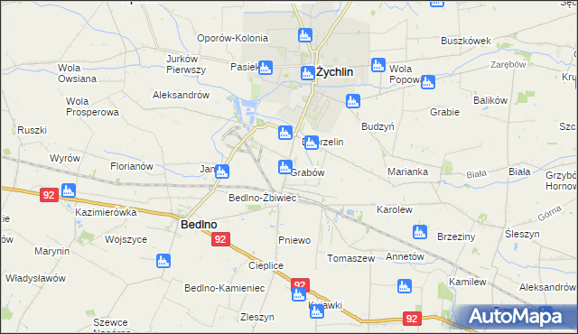 mapa Grabów gmina Żychlin, Grabów gmina Żychlin na mapie Targeo