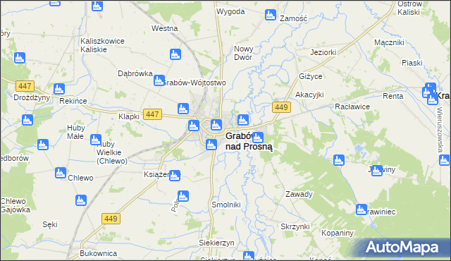 mapa Grabów nad Prosną, Grabów nad Prosną na mapie Targeo