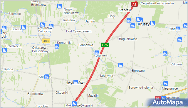 mapa Grabowa gmina Mykanów, Grabowa gmina Mykanów na mapie Targeo