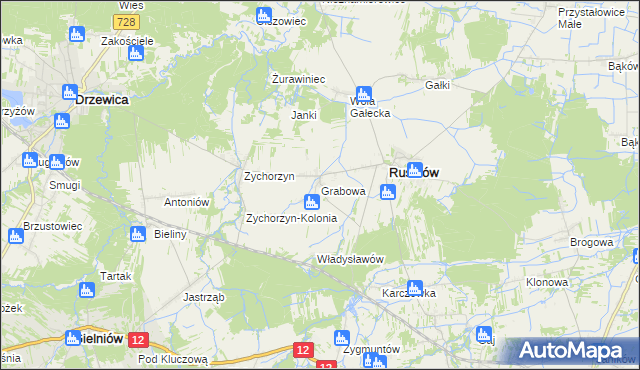 mapa Grabowa gmina Rusinów, Grabowa gmina Rusinów na mapie Targeo