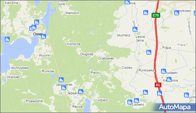 mapa Grabowiec gmina Osiek, Grabowiec gmina Osiek na mapie Targeo