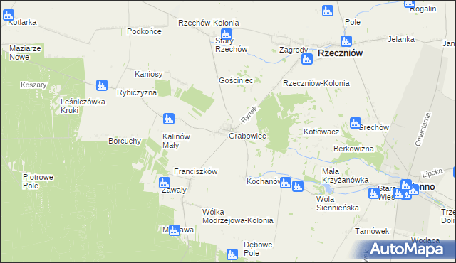 mapa Grabowiec gmina Rzeczniów, Grabowiec gmina Rzeczniów na mapie Targeo