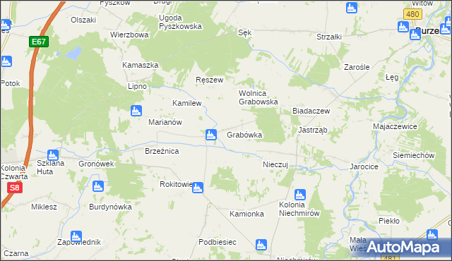 mapa Grabówka gmina Burzenin, Grabówka gmina Burzenin na mapie Targeo