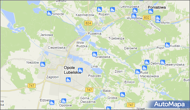 mapa Grabówka gmina Opole Lubelskie, Grabówka gmina Opole Lubelskie na mapie Targeo