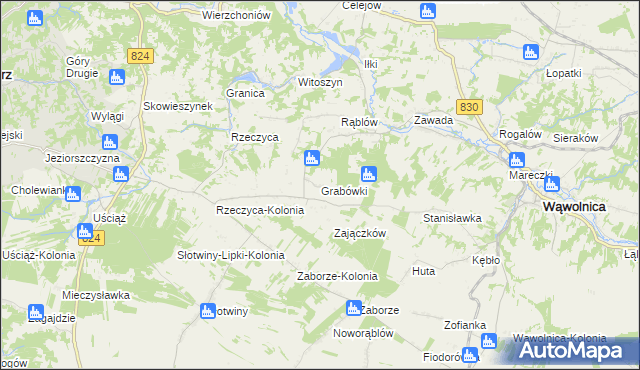 mapa Grabówki gmina Wąwolnica, Grabówki gmina Wąwolnica na mapie Targeo