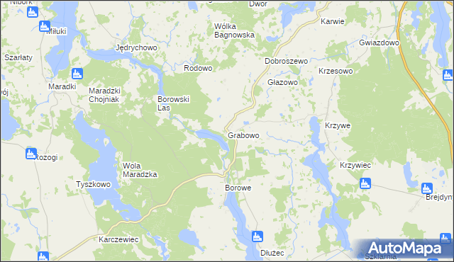 mapa Grabowo gmina Mrągowo, Grabowo gmina Mrągowo na mapie Targeo