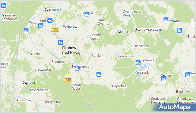 mapa Grabowska Wola gmina Grabów nad Pilicą, Grabowska Wola gmina Grabów nad Pilicą na mapie Targeo