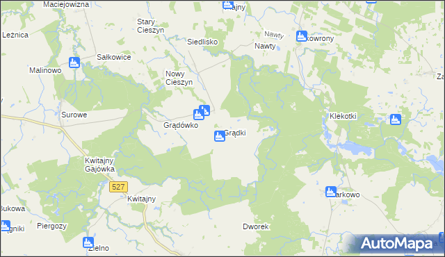 mapa Grądki gmina Godkowo, Grądki gmina Godkowo na mapie Targeo