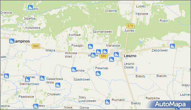 mapa Grądy gmina Leszno, Grądy gmina Leszno na mapie Targeo