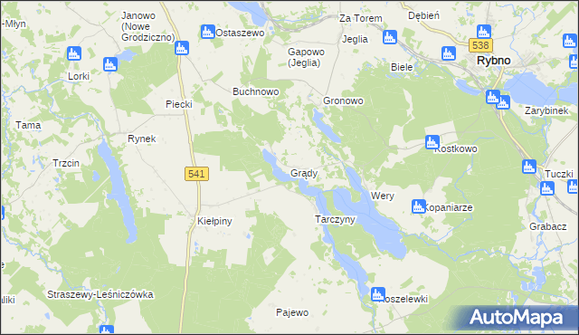 mapa Grądy gmina Rybno, Grądy gmina Rybno na mapie Targeo