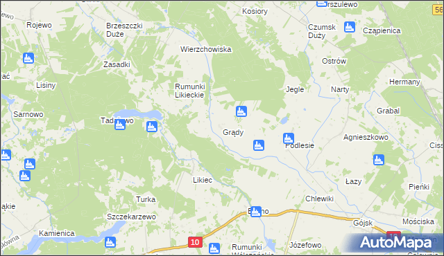 mapa Grądy gmina Szczutowo, Grądy gmina Szczutowo na mapie Targeo