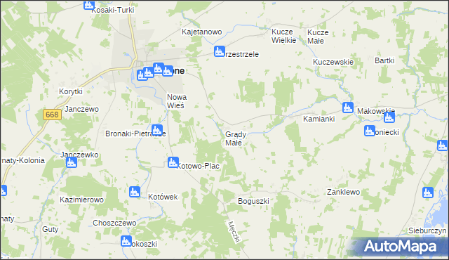 mapa Grądy Małe, Grądy Małe na mapie Targeo