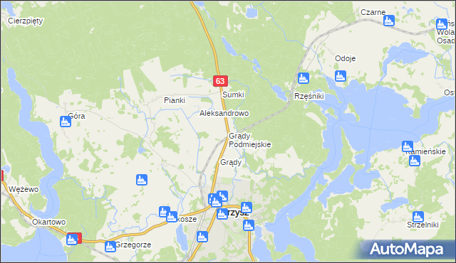 mapa Grądy Podmiejskie, Grądy Podmiejskie na mapie Targeo