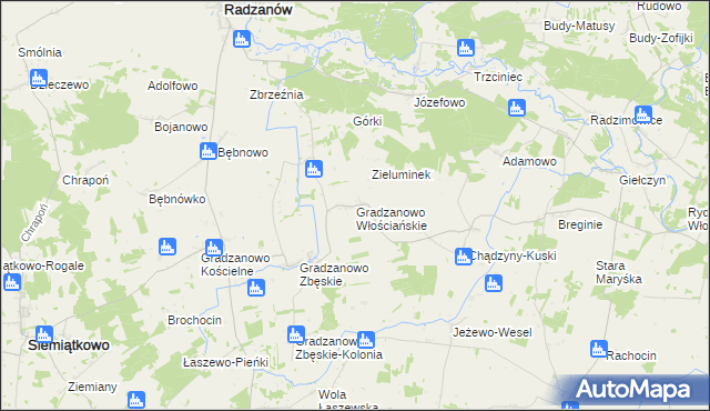 mapa Gradzanowo Włościańskie, Gradzanowo Włościańskie na mapie Targeo